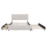 Upholstered Platform Bed With Drawers, Classic Headboard Design