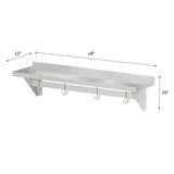 12" x 48" 18-Gauge Stainless-Steel Heavy Duty Wall Shelf with Pot Rack, WMPS-1248 .