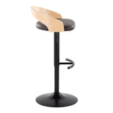 Grotto - Adjustable Barstool - Black Metal, Natural Wood
