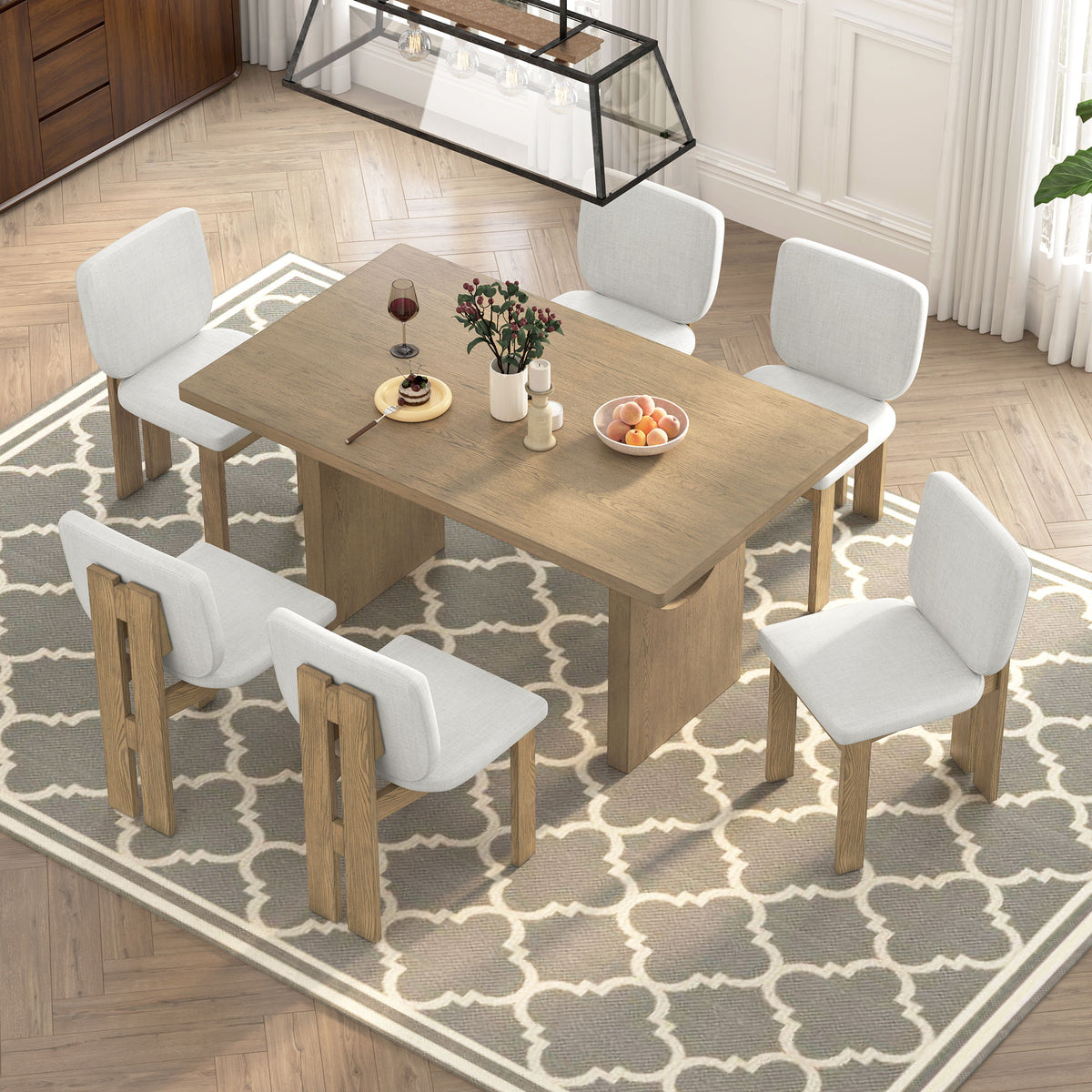 Dining Table Set For 6 With Upholstered Chairs