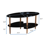 Oval Glass Coffee Table, Modern Table In Living Room Oak Wood Leg Tea Table 3-Layer Tempered Glass Table - Brown / Black
