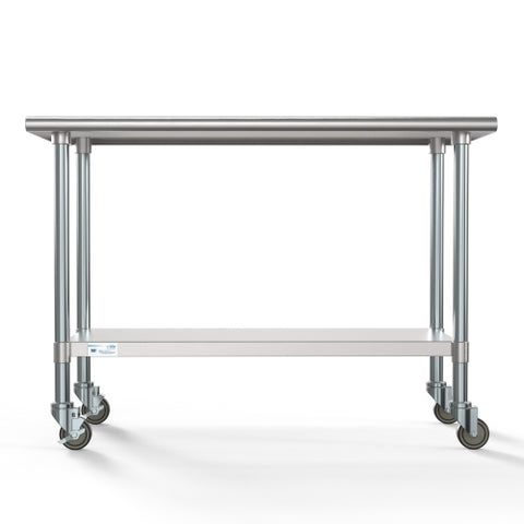 24" x 48" 18-Gauge 304 Stainless Steel Commercial Work Table with Casters, CT2448-18C.