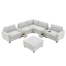 Sectional With Acrylic Table Top U Shaped Couch Set With 2 Consoles USB Charger, Storage Drawers And Pockets Movable Ottoman Tufted Sofa