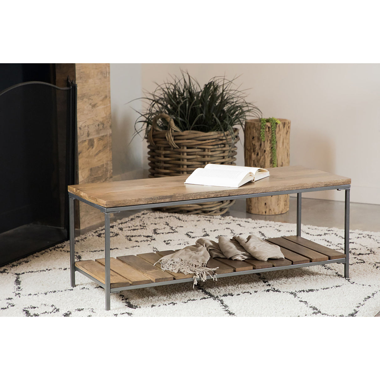 Foundry - Accent Bench With Slat Shelf - Natural