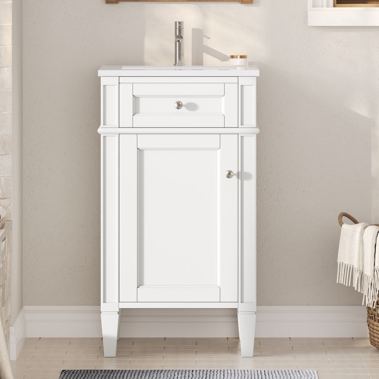 French Style Bathroom Vanity With Sink, Soft-Closing Door, Adjustable Shelf, Rectangular Design