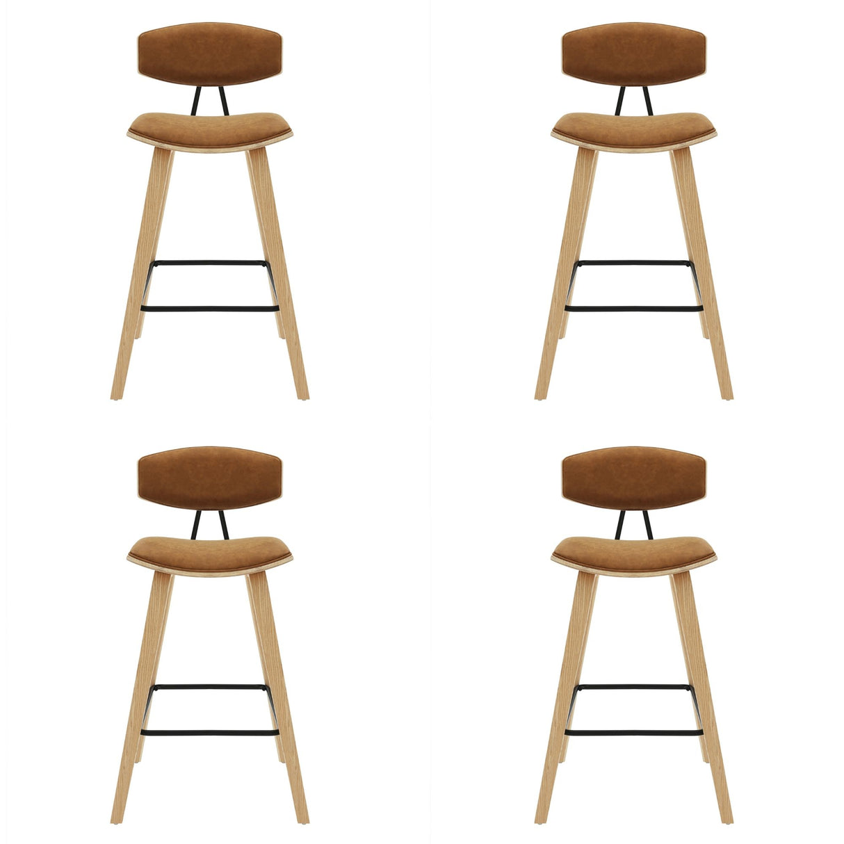 Fox - Counter Height Curved Back Wood Bar Stool With Faux Leather Seat