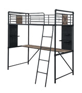 Cordelia - Twin Loft Bed With Desk - Antique Oak, Sandy Black & Dark Bronze Hand-Brushed