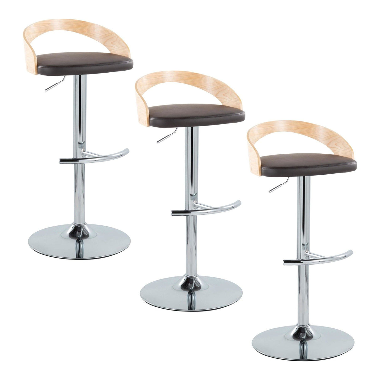 Grotto - Adjustable Barstool - Chrome Metal, Natural Wood