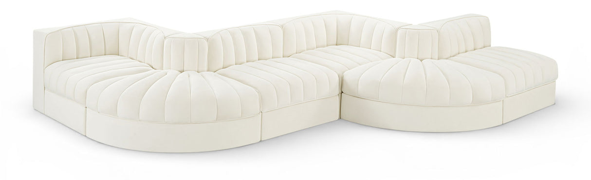 Rummi - Rounded Velvet Performance Fabric Upholstered 6 Piece Modular Sectional