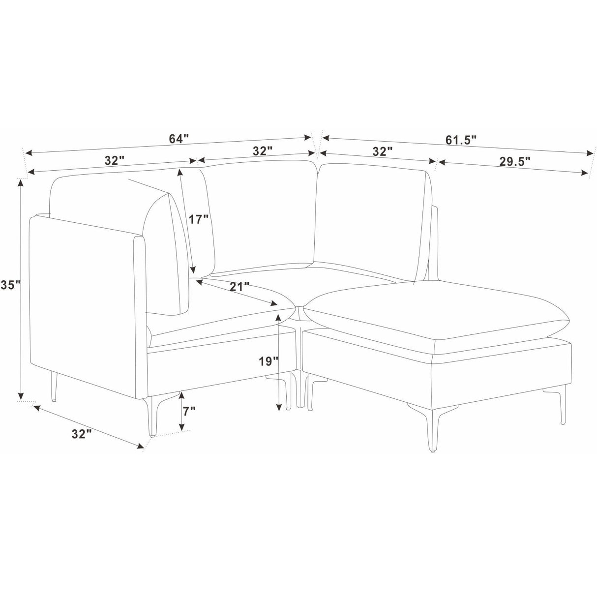 Upholstered Modular Sectional & Tall Legs