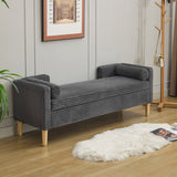 Wide Corduroy Storage Soft Bench With Armrests, Backrest And Two Bolster Pillows
