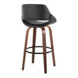 Fabrizzi - 30" Fixed-Height Barstool With Swivel And Round Black Metal Footrest (Set of 2) - Walnut Wood