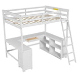Loft Bed With U-Shaped Desk, Drawers, And Storage Shelves