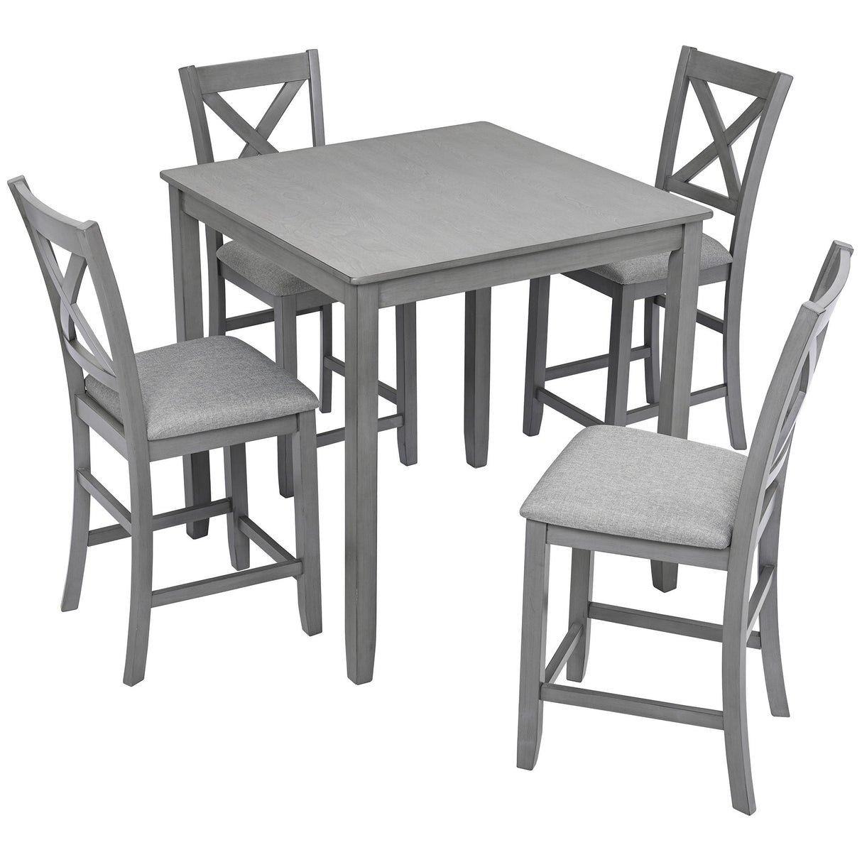 5 Piece Dining Table Set, Wooden Dining Square Table Set For 4