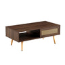 41.34" Rattan Coffee Table, Sliding Door For Storage, Solid Wood Legs, Modern Table For Living Room