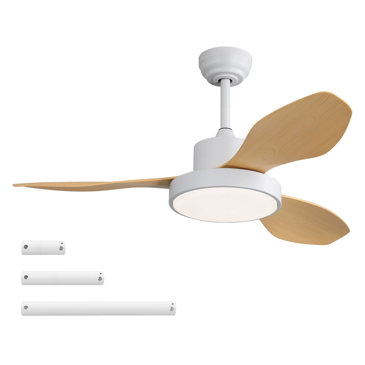 Ceiling Fan With 22W LED Light And Remote Control 6 Speeds Reversible DC Motor For Living Room - White