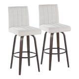 Hannah - Fixed-Height Barstool With Swivel And Round Black Metal Footrest (Set of 2) - Walnut Glazed Wood