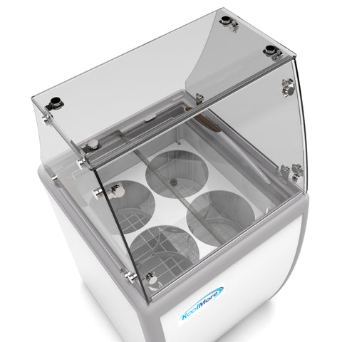 26 in. 4 Tub Ice Cream Dipping Cabinet Display Freezer with Sliding Glass Door and Sneeze Guard, 6 cu. ft. KM-ICD-26SD-FG.
