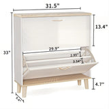 Narrow - Entryway Shoe Storage Cabinet With 2 Flip Drawers Legs - Natural / White