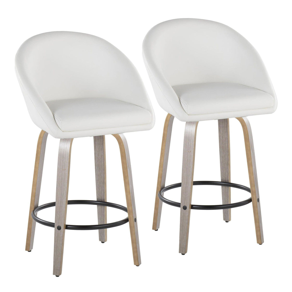 Matisse - 26" Highback Fixed-Height Counter Stool With Swivel And Round Chrome Metal Footrest (Set of 2) - Light Gray Wood