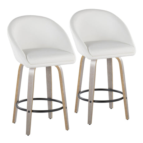 Matisse - 26" Highback Fixed-Height Counter Stool With Swivel And Round Chrome Metal Footrest (Set of 2) - Light Gray Wood