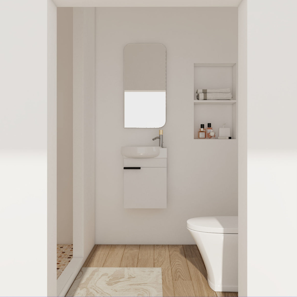 Soft Close Doors Bathroom Vanity With Sink, Compact Wall Mounted Design Basin