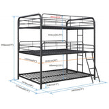 Triple Bunk Bed, Full Size With Sturdy Metal Frame And Safe Stairs - Black