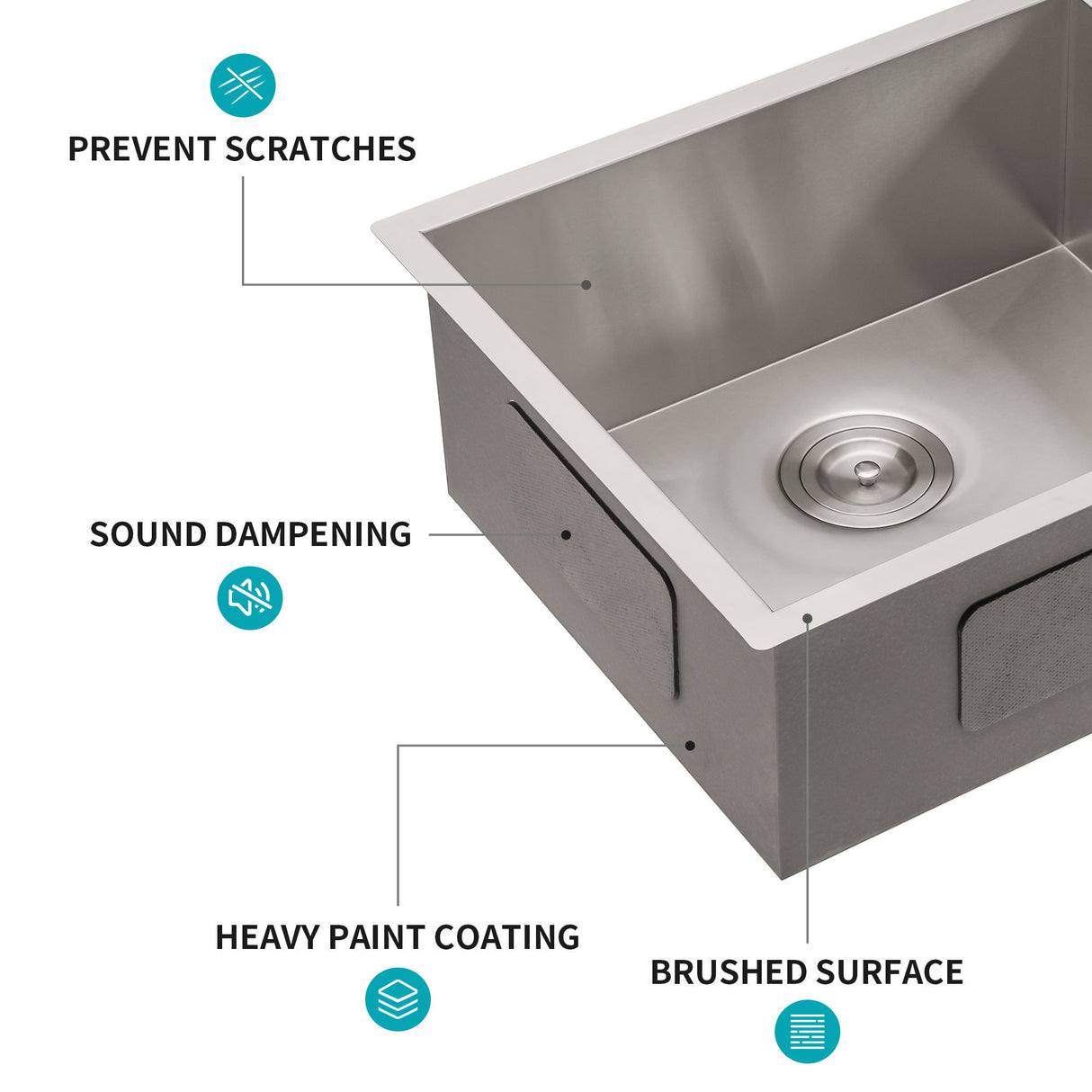 Modern Undermount Stainless Steel Kitchen Sink 16 Gauge, Deep Single Bowl