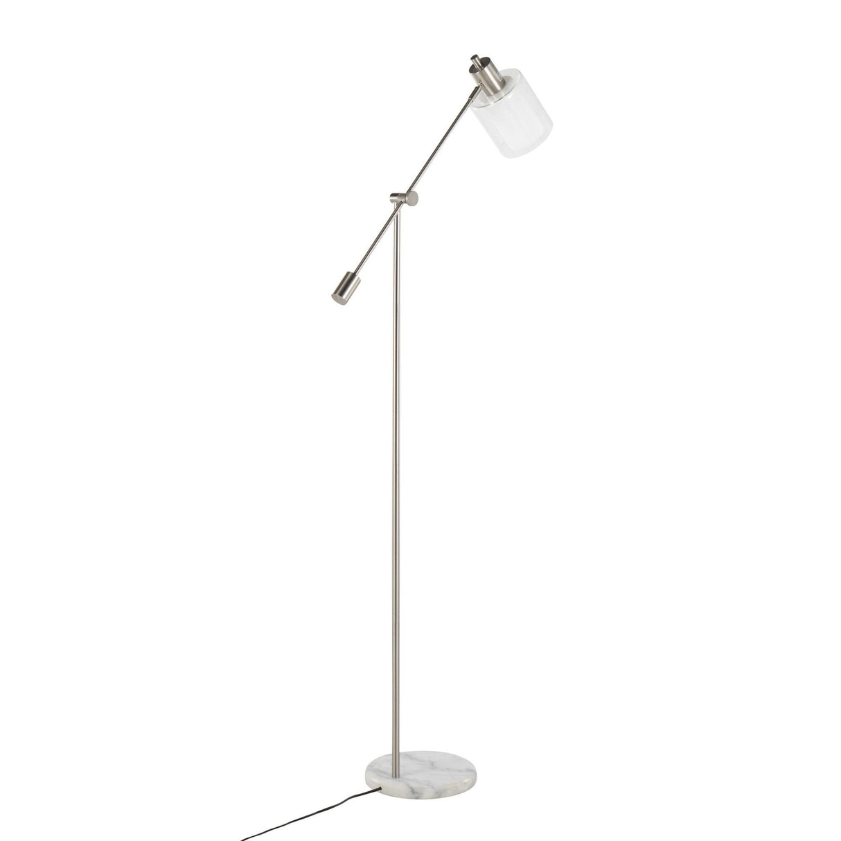 Marcel - Floor Lamp - White Marble And Nickel Metal With Clear And Frosted Glass Shade
