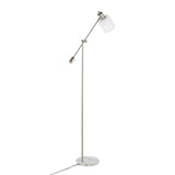 Marcel - Floor Lamp - White Marble And Nickel Metal With Clear And Frosted Glass Shade