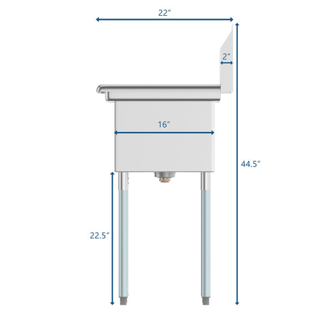 43 in. Two Compartment Stainless Steel Commercial Sink with Drainboard, Bowl Size 14"x 16"x 11" SB141611-12L3.