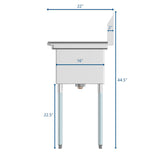 43 in. Two Compartment Stainless Steel Commercial Sink with Drainboard, Bowl Size 14"x 16"x 11" SB141611-12L3.