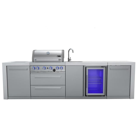 Mont Alpi Deluxe Series 10 Ft Natural Gas Outdoor Kitchen Island w/ Side Burner & Beverage Center- MAi400-DBEV