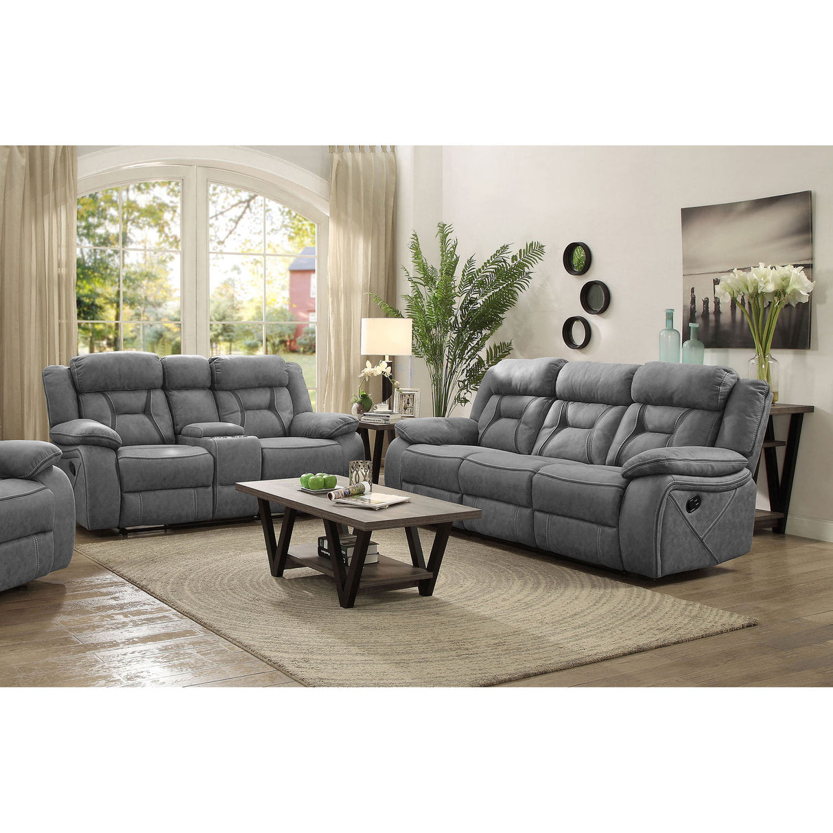 Orson - 2 Piece Reclining Living Room Set In Microfiber With Manual Reclining And Storage Features - Gray