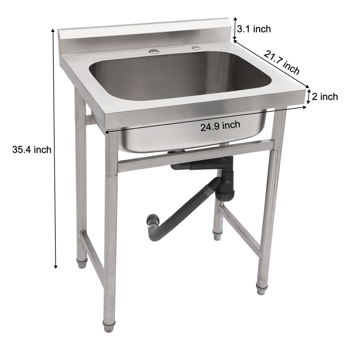 Single Bowl Utility Sink, Freestanding Commercial Kitchen Sink For Laundry Room - Brushed Nickel