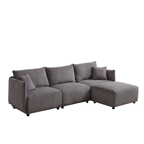 Modern Minimalist Corduroy Combination Sofa With 2 Comfort Cushions With USB & C Charging Ports