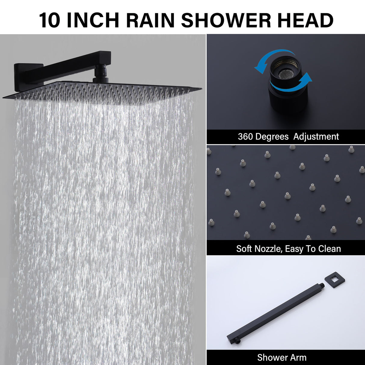 Modern 10" Wall Mounted Rainfall Shower Head System
