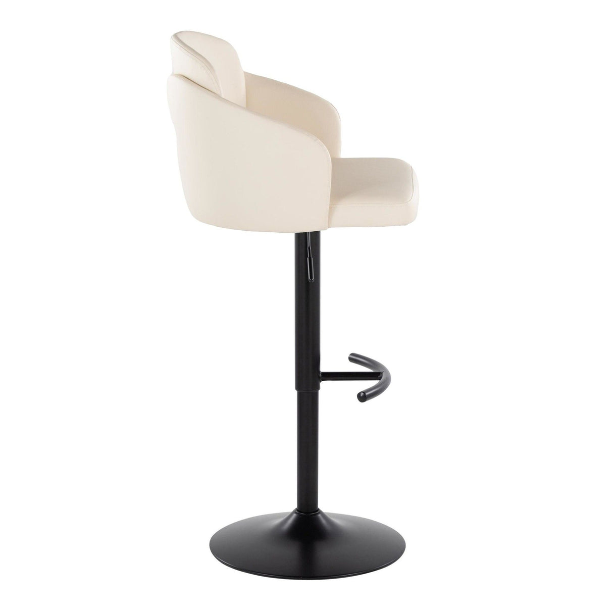 Dahlia - Adjustable Barstool With Swivel (Set of 2) - Black Metal And Cream Faux Leather With Rounded T Footrest