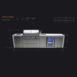 Mont Alpi Deluxe Series 11 Ft Propane Outdoor Kitchen Island w/ Side Burner & Beverage Center- MAi805-DBEV