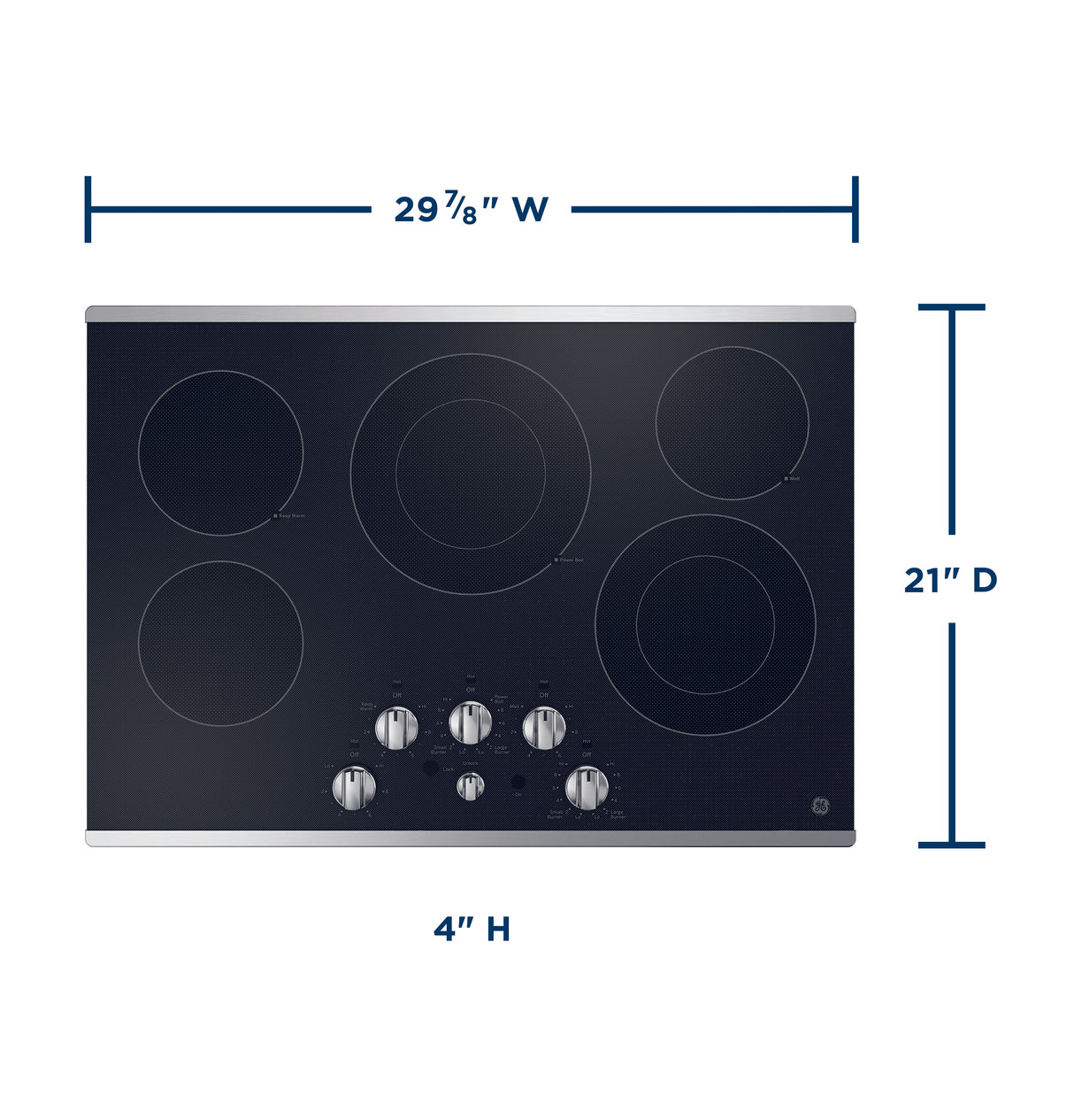 GE JEP5030STSS - 30 in. 5-Burner Electric Cooktop with Simmer Burner & Power Burner - Stainless Steel