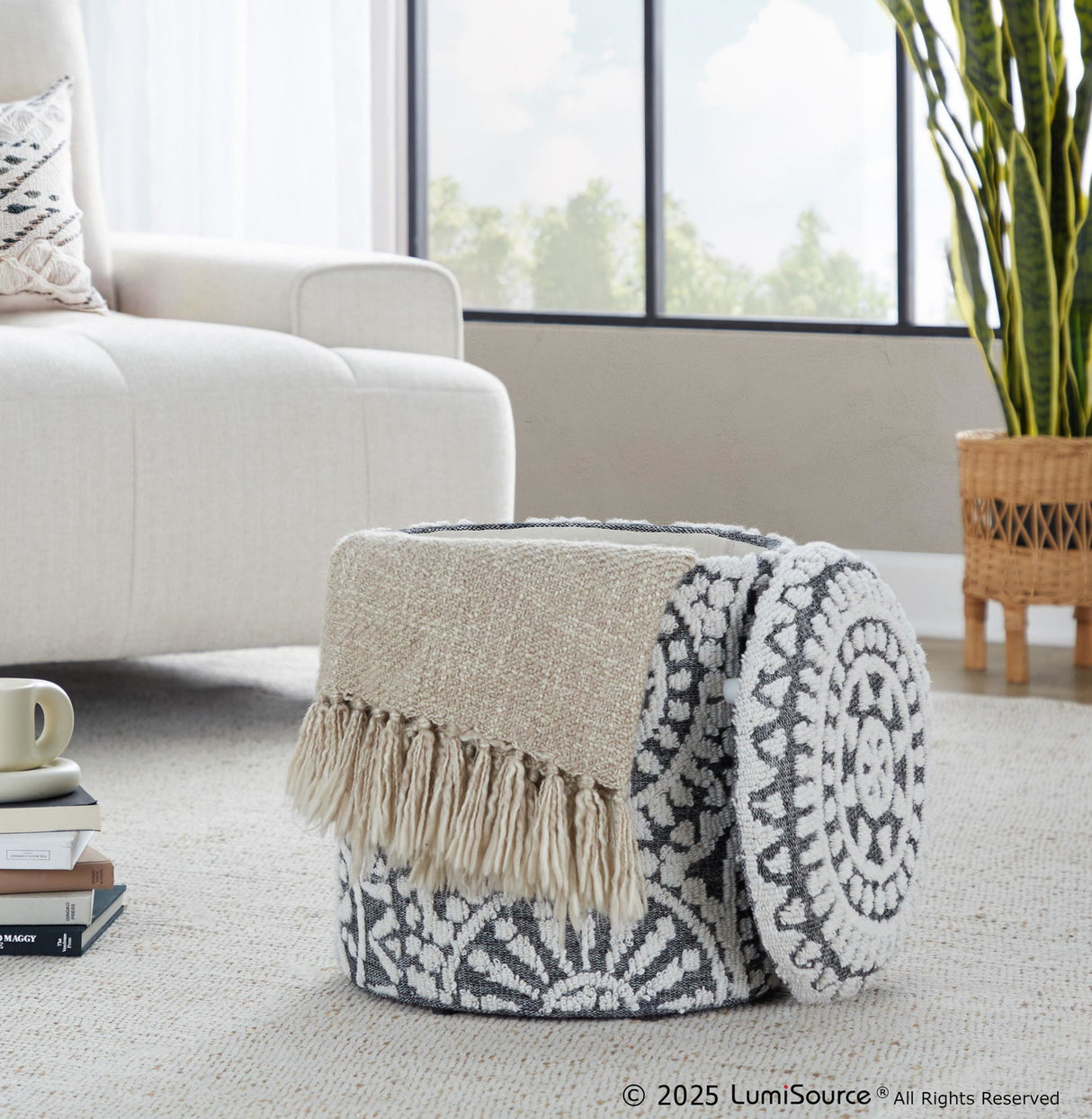 Tahoe - Mosaic Ottoman - Black Wool, Ivory Wool