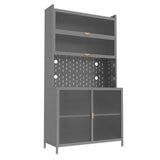 Tall Kitchen Pantry Cabinet With Flip Doors And Pegboard, Anti Tip Steel Storage Hutch