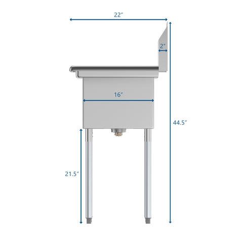 43 in. Two Compartment Stainless Steel Commercial Sink with Drainboard, Bowl Size 14"x 16"x 11" SB141611-12R3.