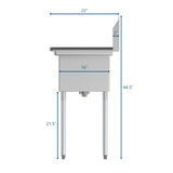 43 in. Two Compartment Stainless Steel Commercial Sink with Drainboard, Bowl Size 14"x 16"x 11" SB141611-12R3.