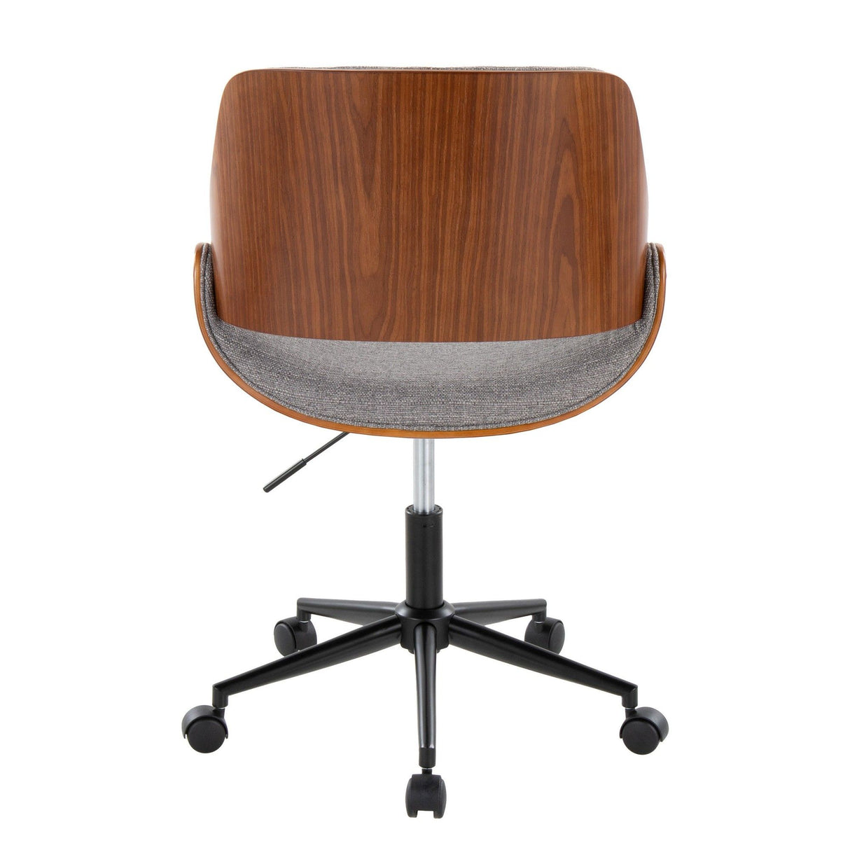 Fabrizzi - Office Chair - Black Metal, Walnut Wood, And Gray Fabric