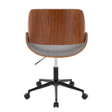 Fabrizzi - Office Chair - Black Metal, Walnut Wood, And Gray Fabric