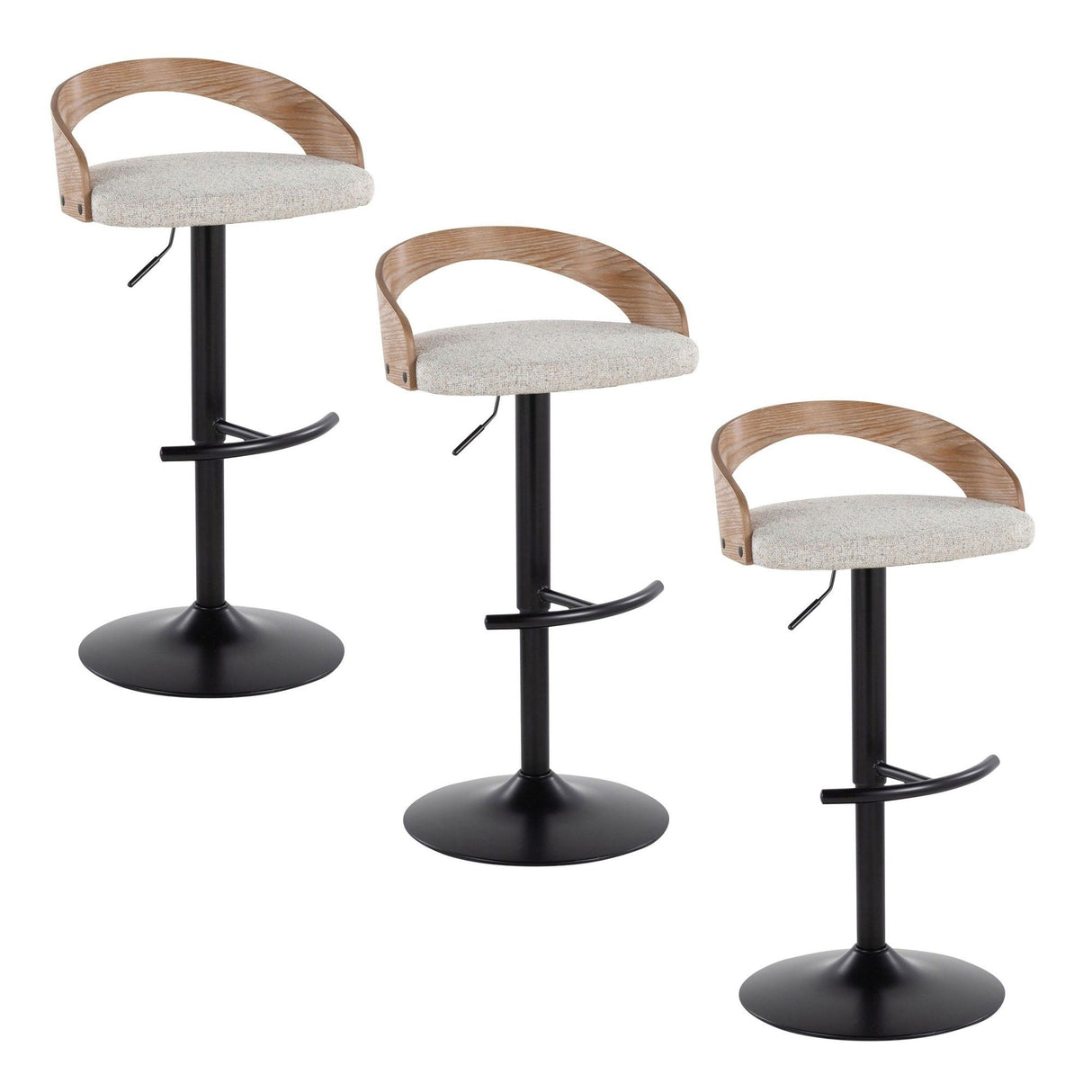 Grotto - Adjustable Barstool - Black Metal, Whitewashed Wood