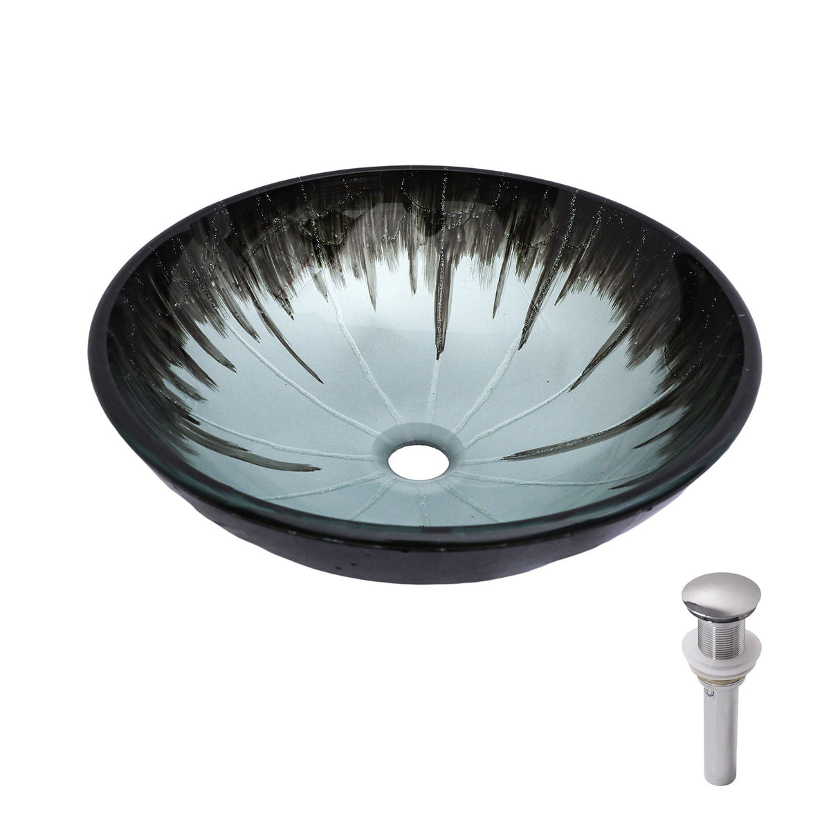 Crackle Vessel Sink With Pop Up Drain, Oval Bathroom Basin - Gray