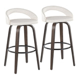 Grotto - Upholstered Fixed-Height Barstool (Set of 2) - Walnut Glazed Wood, White Faux Leather, Black Metal