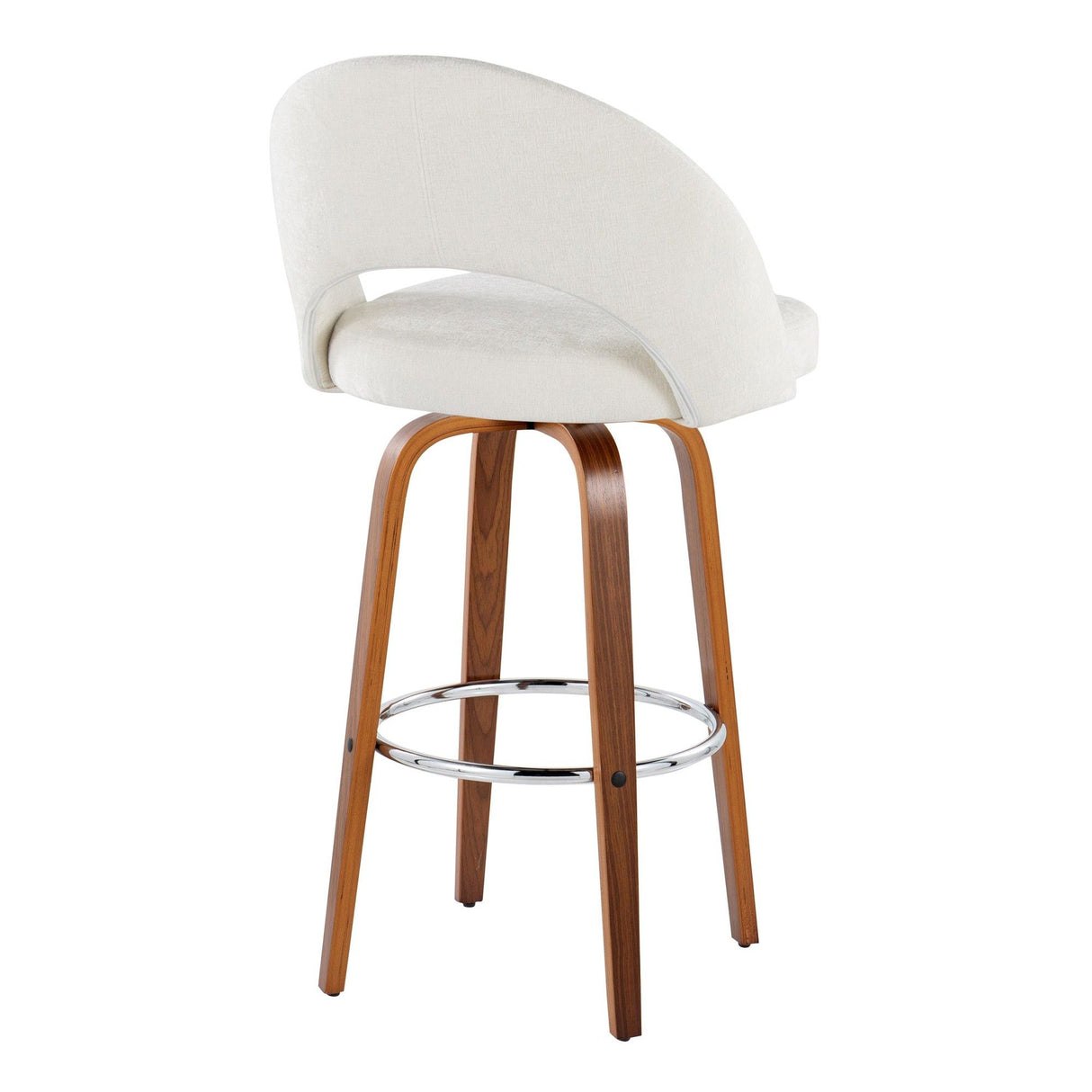 Renee - Upholstered Fixed-Height Barstool (Set of 2) - Walnut Wood, Chrome Metal